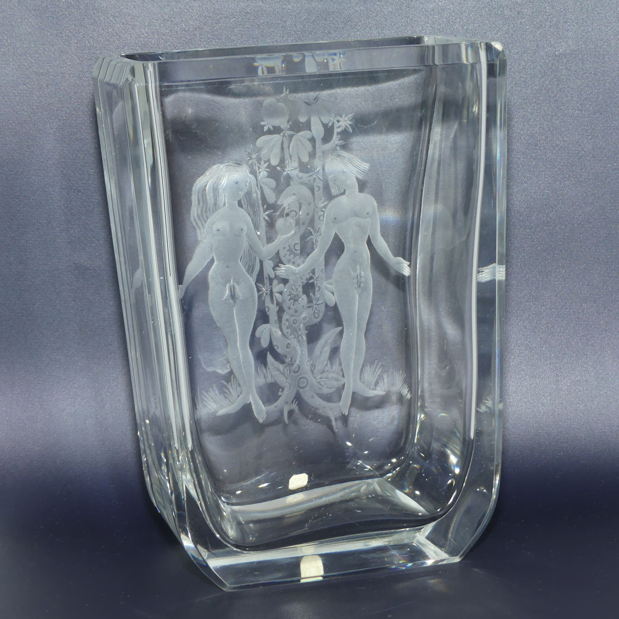 Kosta Sweden Engraved Adam and Eve | Garden of Eden vase by Elis Bergh