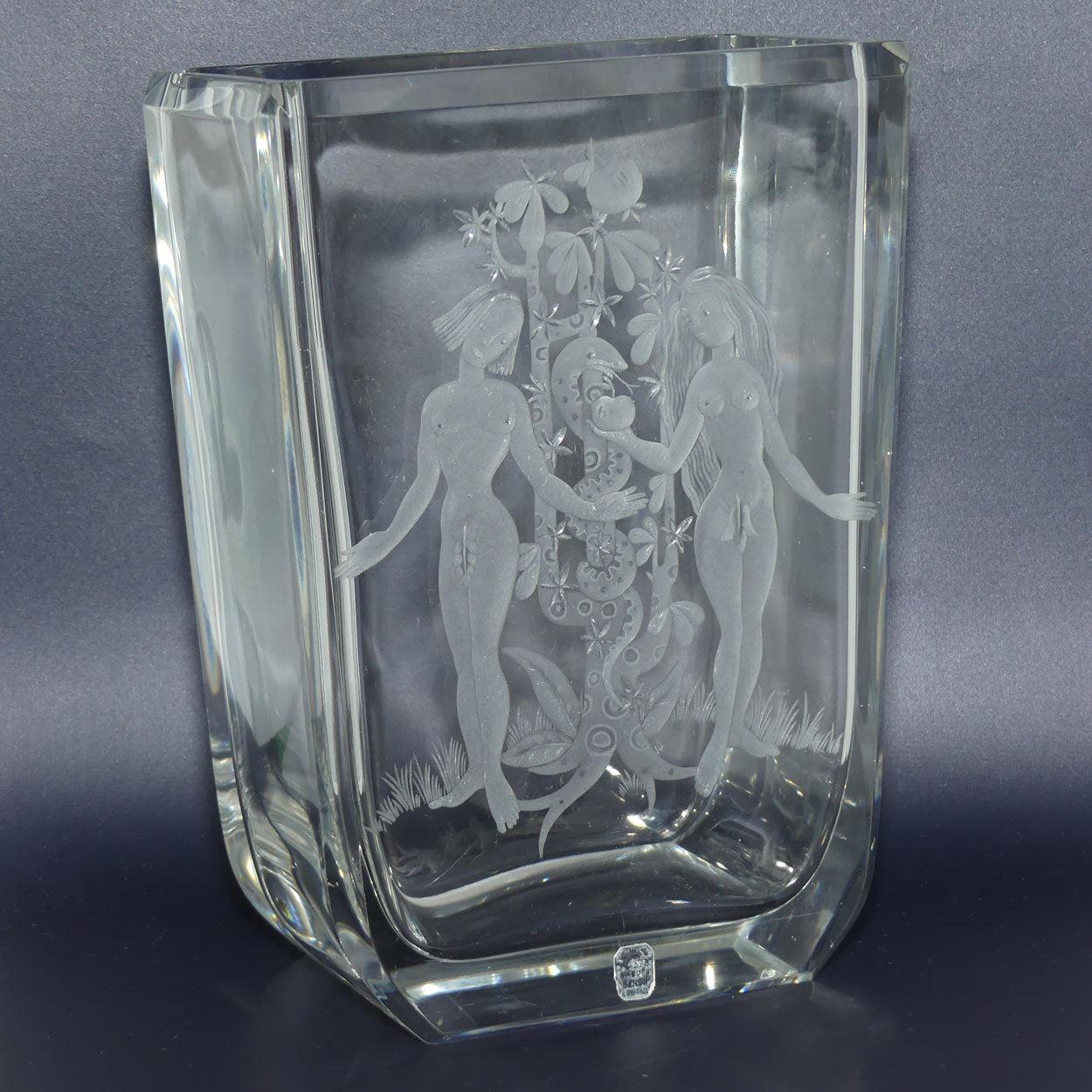 Kosta Sweden Engraved Adam and Eve | Garden of Eden vase by Elis Bergh