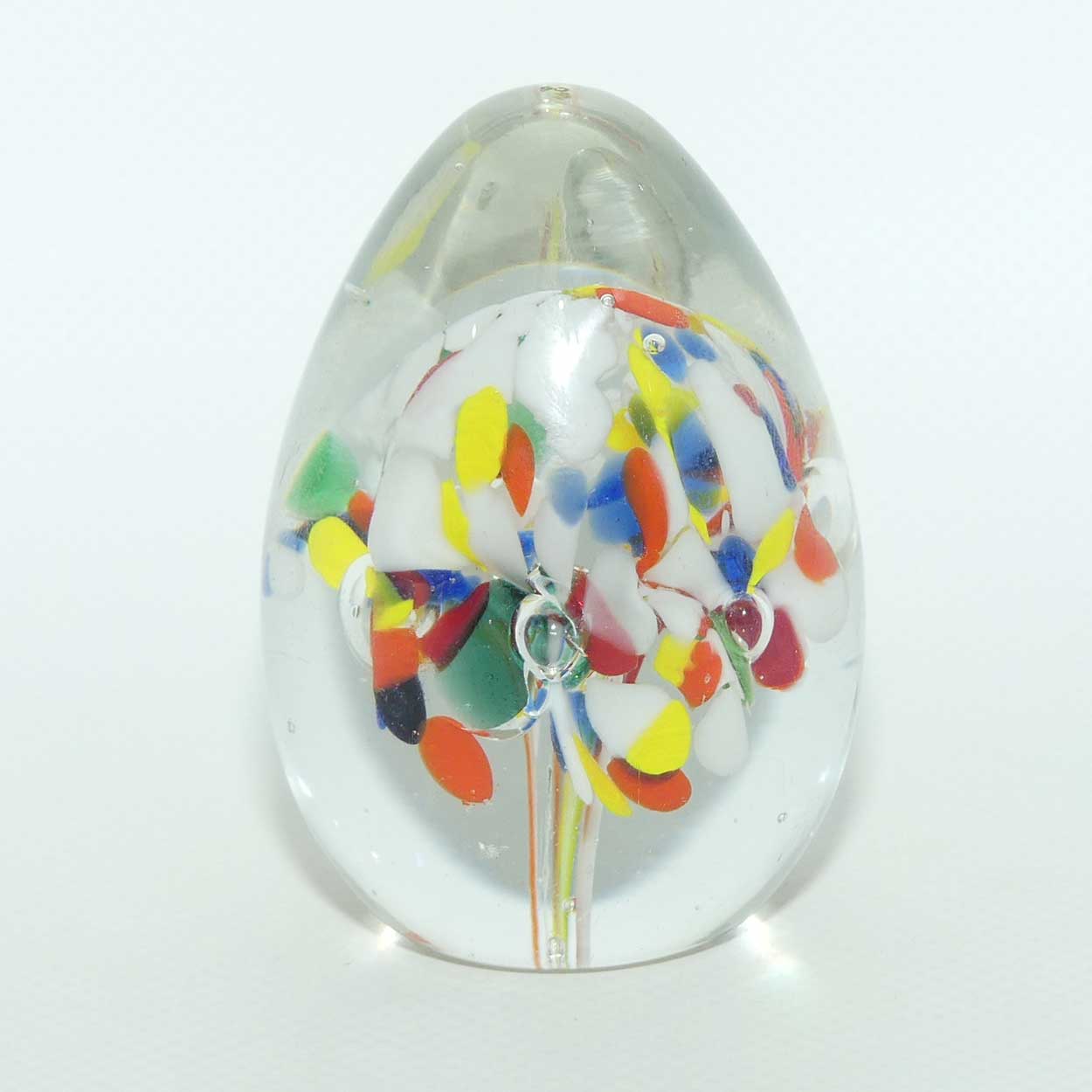 Controlled bubble within Multicoloured Mushroom egg shape paperweight | #1