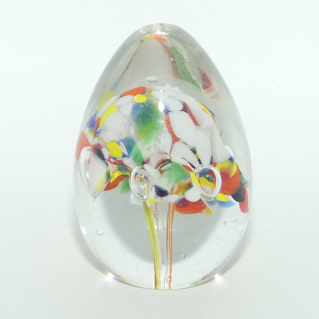 Controlled bubble within Multicoloured Mushroom egg shape paperweight | #1