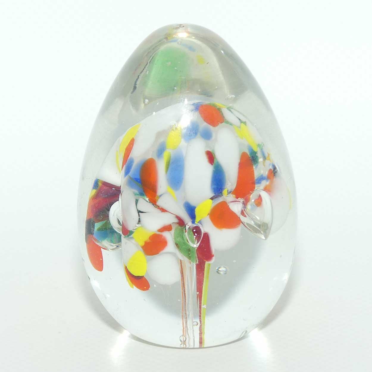 Controlled bubble within Multicoloured Mushroom egg shape paperweight | #1