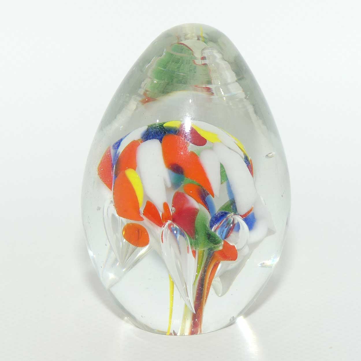 Controlled bubble within Multicoloured Mushroom egg shape paperweight | #2