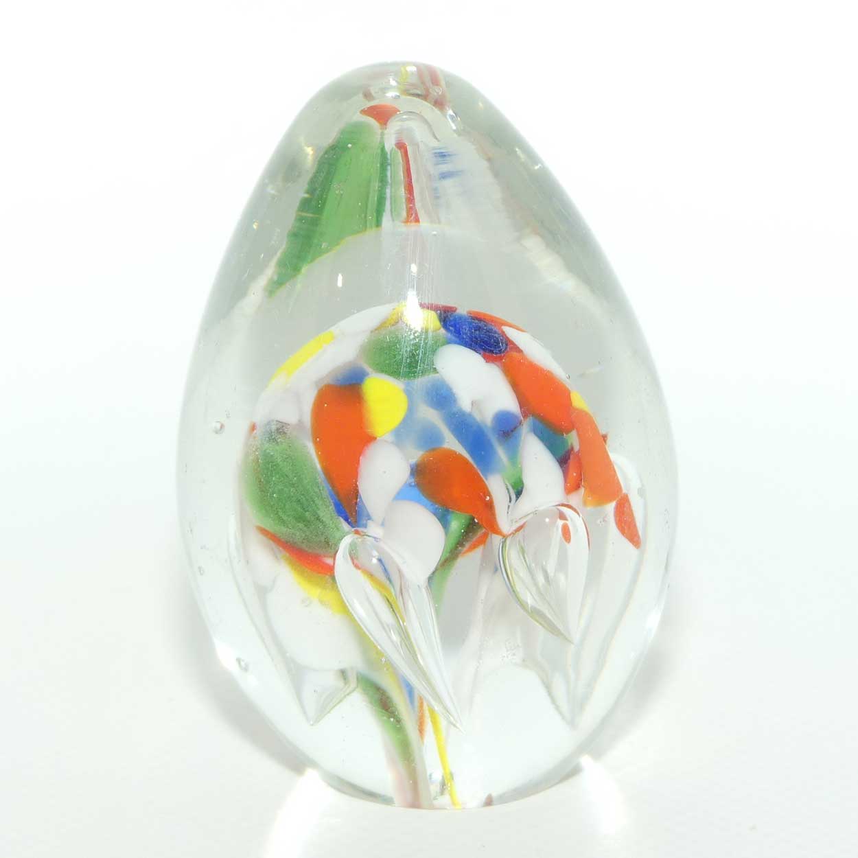 Controlled bubble within Multicoloured Mushroom egg shape paperweight | #2