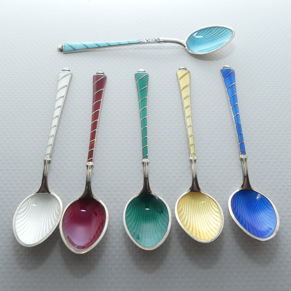 Danish Sterling Silver and Gilt Enamel | Guilloche tea spoons by Ela Egon Lauridsen
