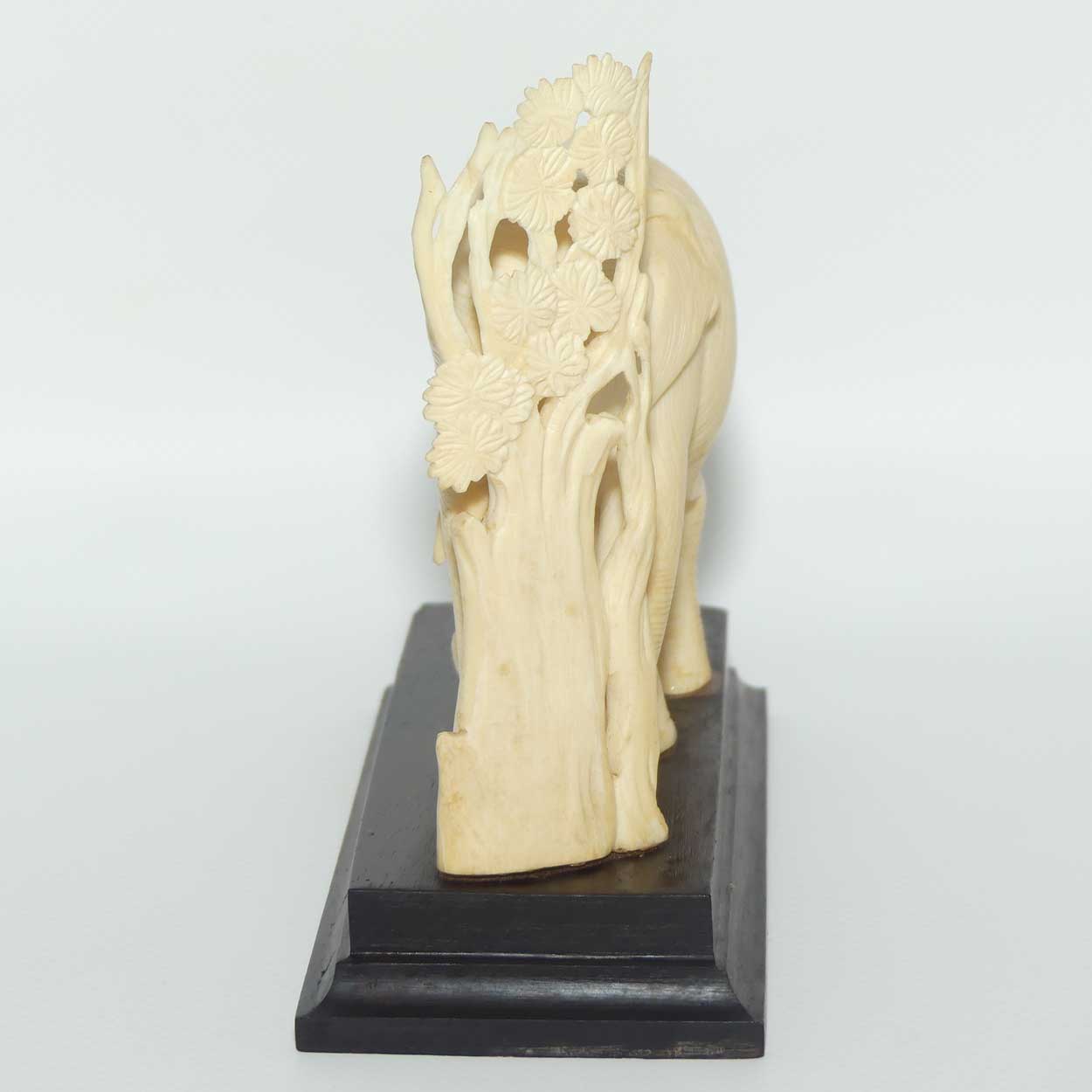 Carved Ivory figure of Mother Elephant and Calf on Rosewood Base