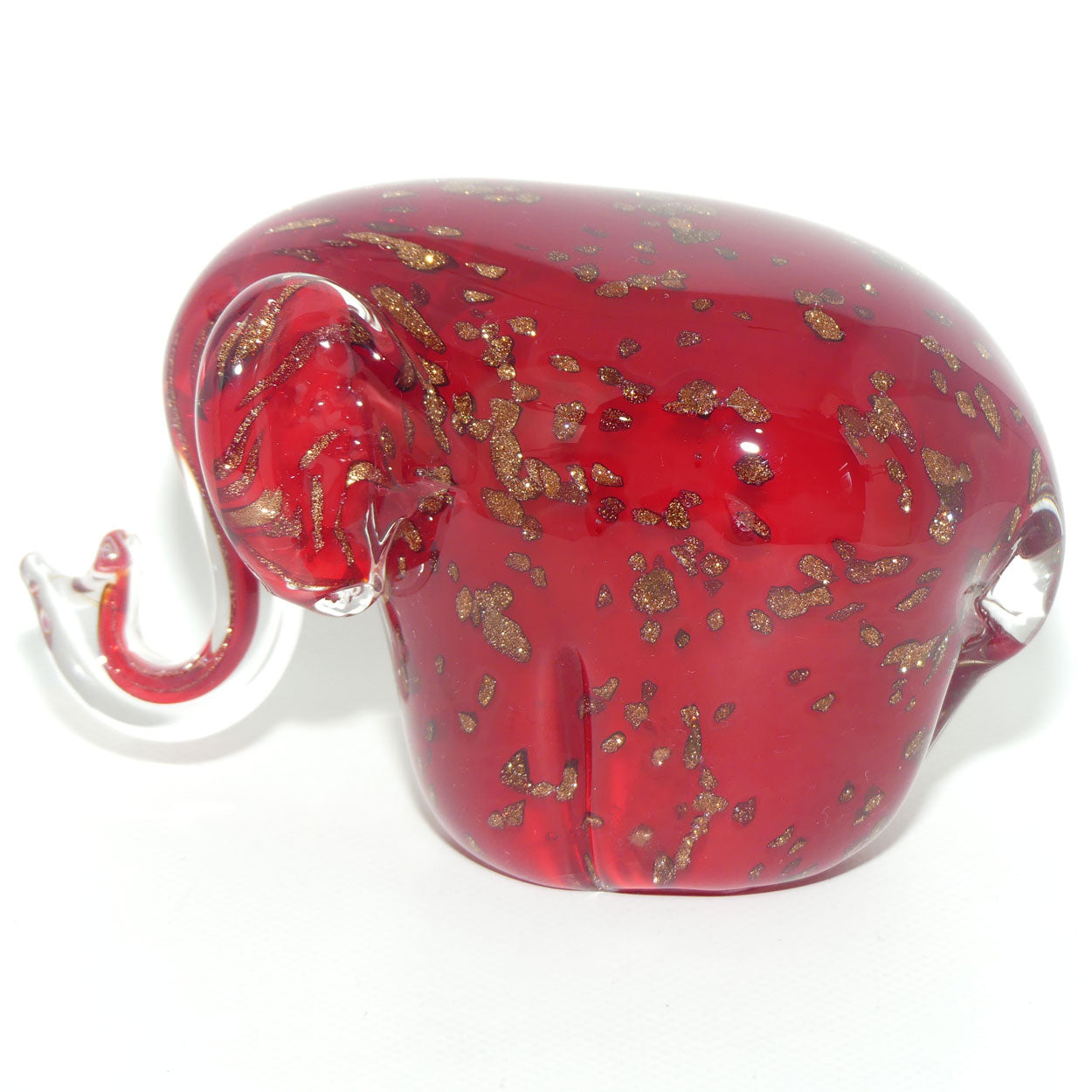 Murano Glass Elephant | Deep Red and Clear with Aventurine Gold