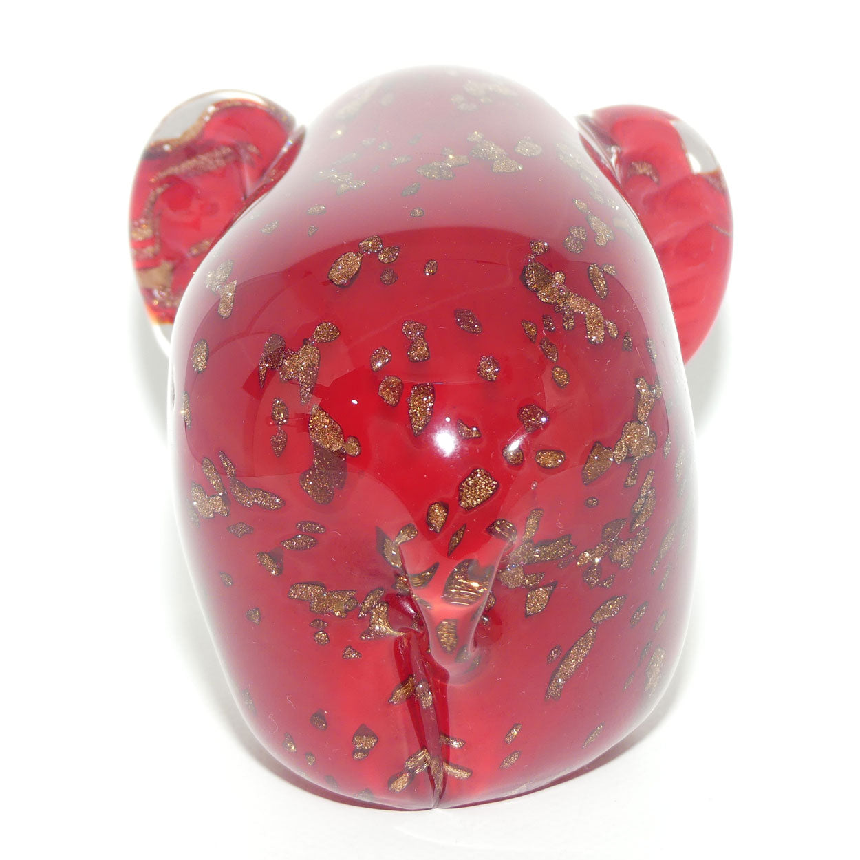 Murano Glass Elephant | Deep Red and Clear with Aventurine Gold