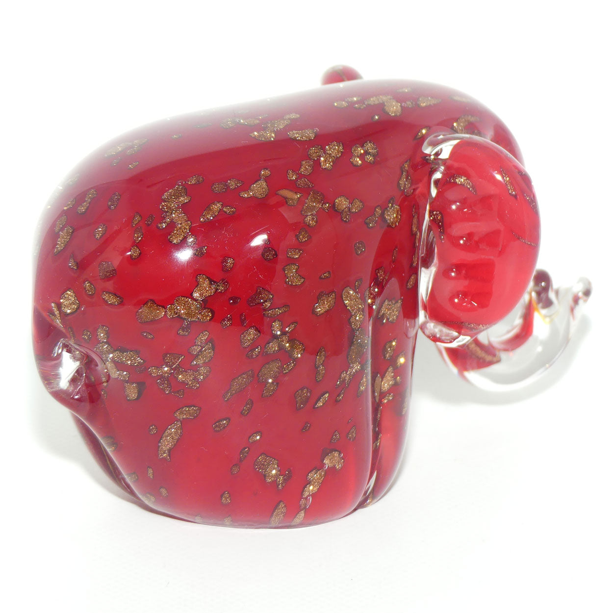 Murano Glass Elephant | Deep Red and Clear with Aventurine Gold