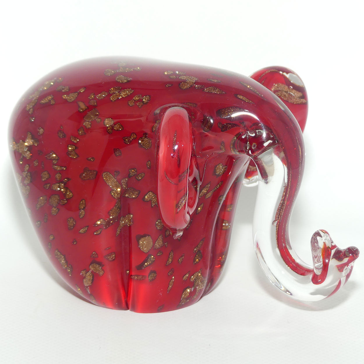 Murano Glass Elephant | Deep Red and Clear with Aventurine Gold