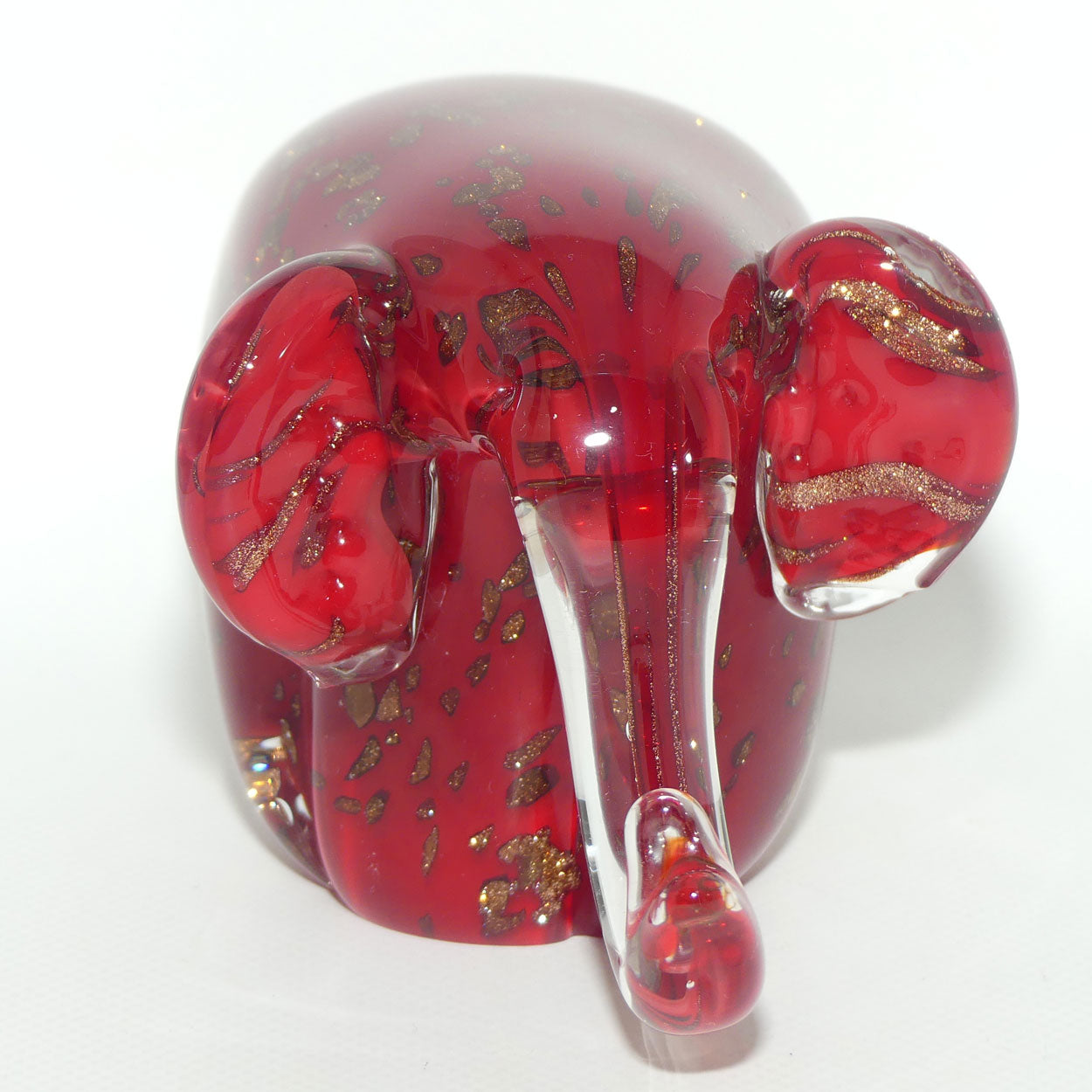Murano Glass Elephant | Deep Red and Clear with Aventurine Gold