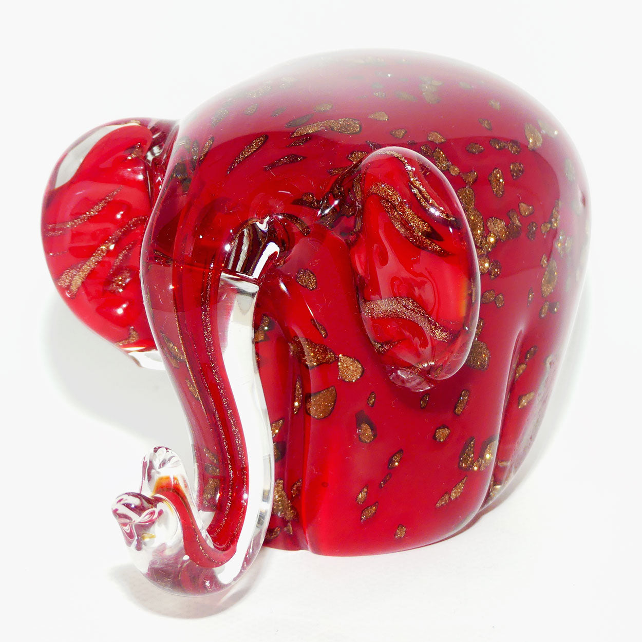 Murano Glass Elephant | Deep Red and Clear with Aventurine Gold