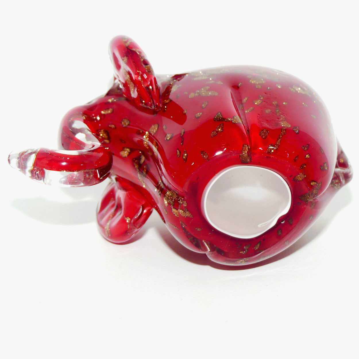 Murano Glass Elephant | Deep Red and Clear with Aventurine Gold