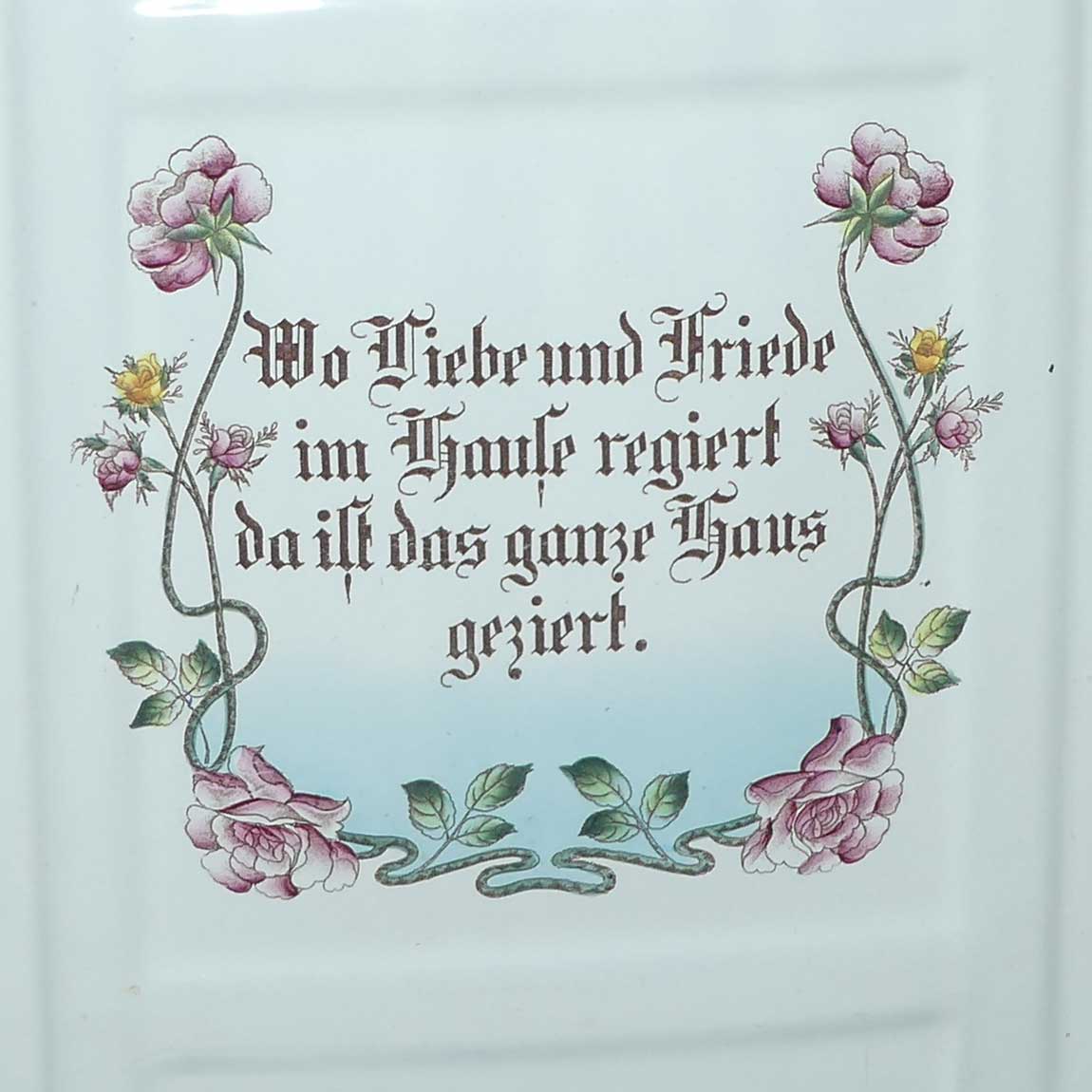 Antique German Enamel Kitchen Utensil rack with Motto