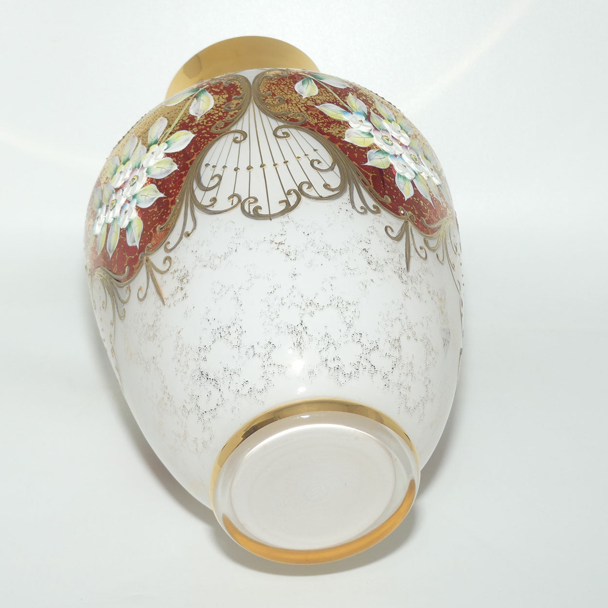 Bohemian Art Glass hand enamelled and gilt floral vase