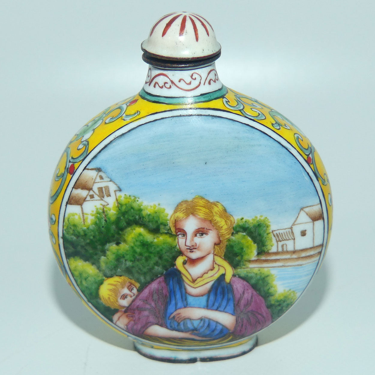 Chinese Hand Painted Enamel on Copper Snuff bottle | European Ladies with Children