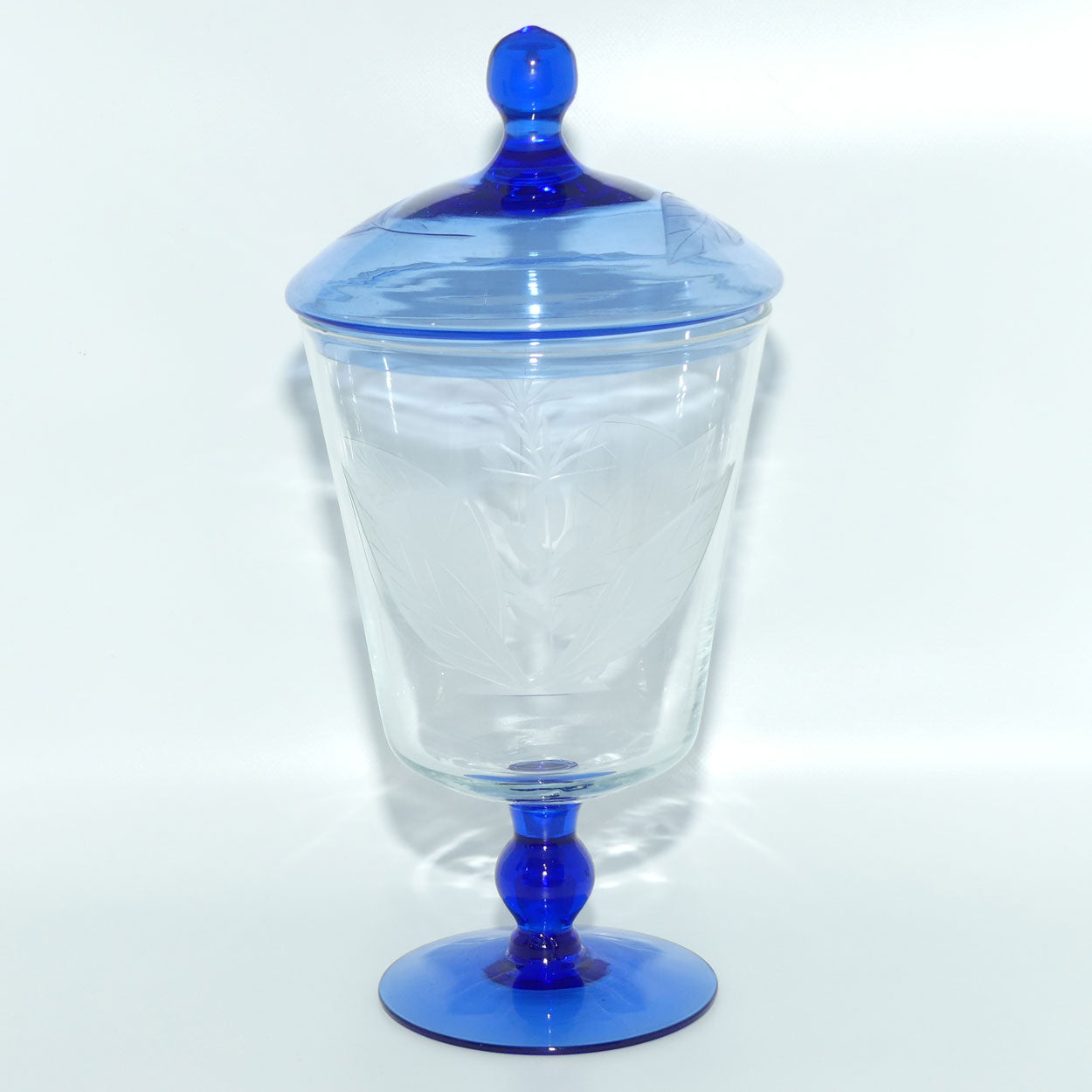 Vintage Etched and Facetted Leaf design lidded jar