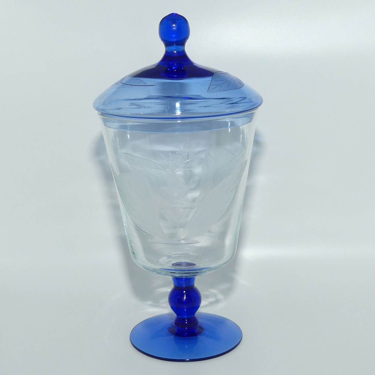 Vintage Etched and Facetted Leaf design lidded jar