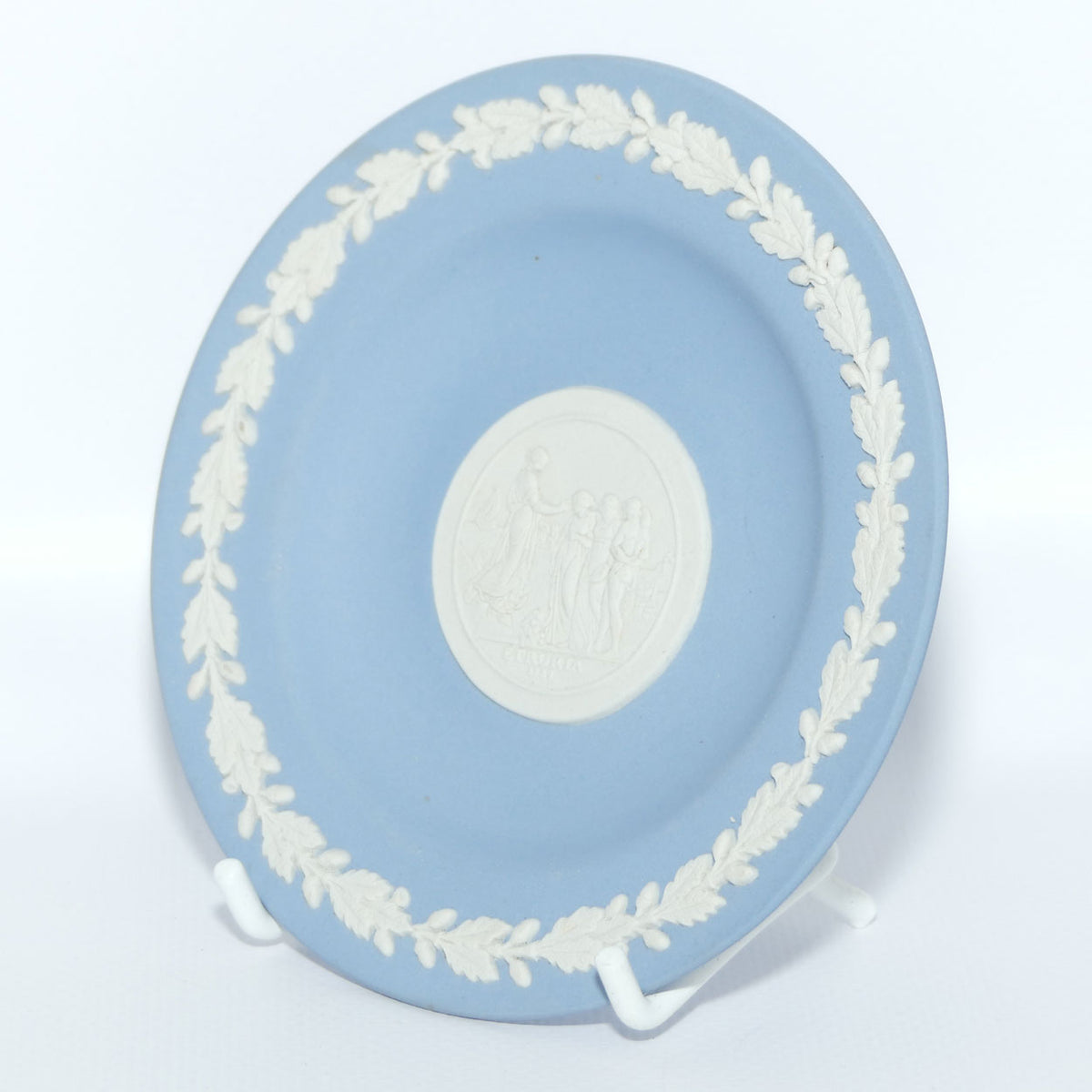 Wedgwood Jasper miniature plate | White on Pale Blue | Sydney Cove Medallion in Cameo | Australian theme