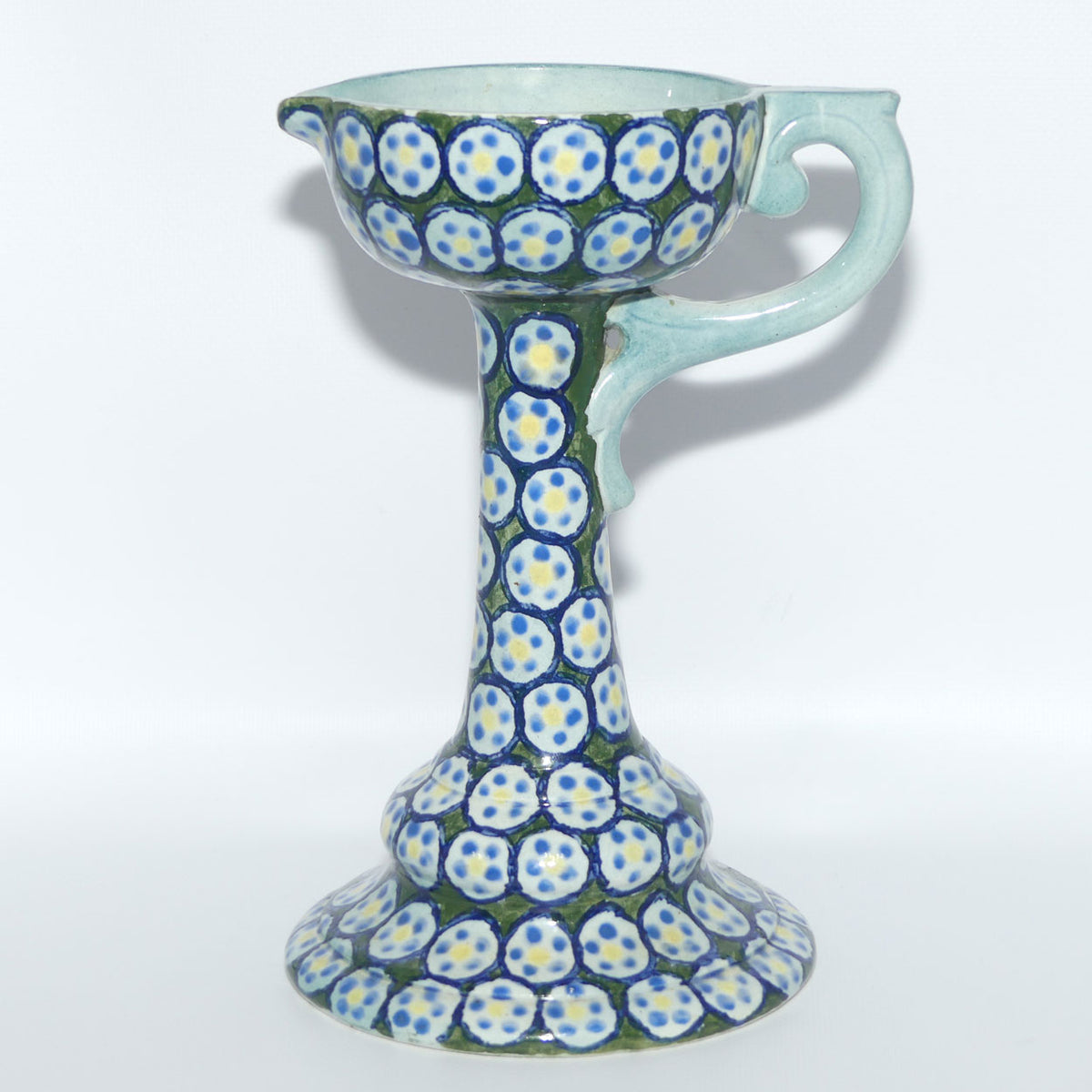 early Polish Bolesławiec Pottery tall candleholder