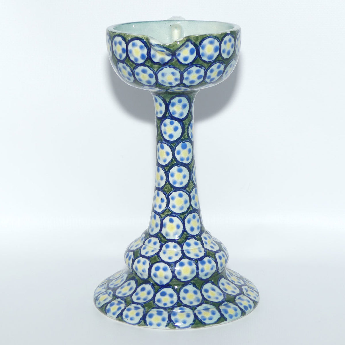 early Polish Bolesławiec Pottery tall candleholder