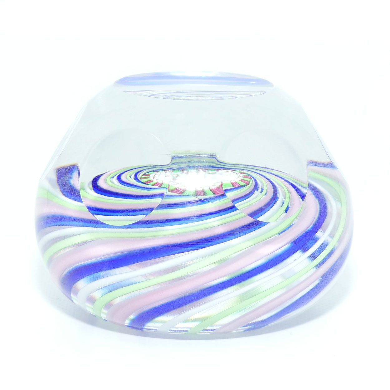 John Deacons Scotland 4 colour Swirl paperweight | Facetted | Blue Pink Lime White
