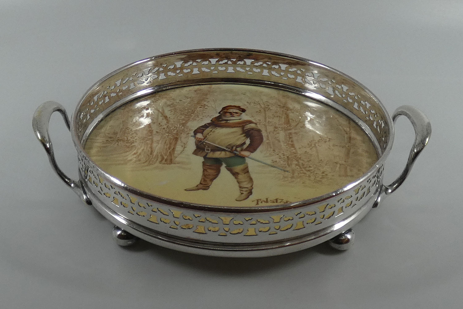 Royal Doulton Shakespearean Falstaff EP handled drinks serving tray