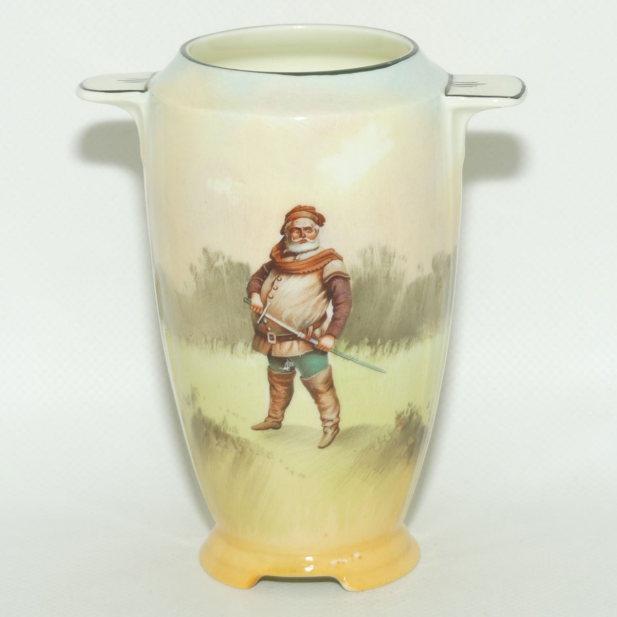 Royal Doulton Shakespearean Falstaff twin handled Art Deco vase