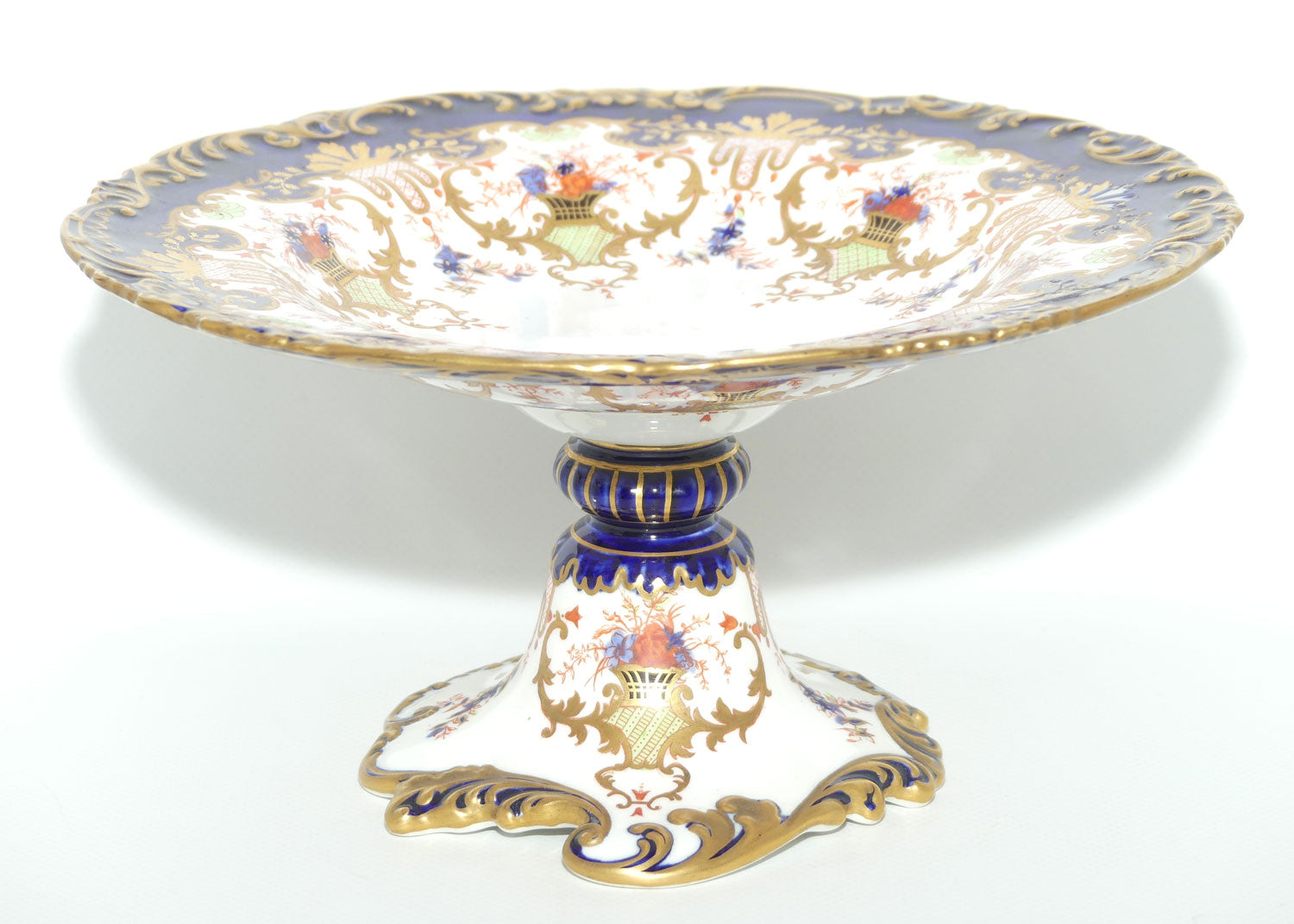 Royal Crown Derby fancy cake stand | Blue and Heavy Gilt | Pattern 3707