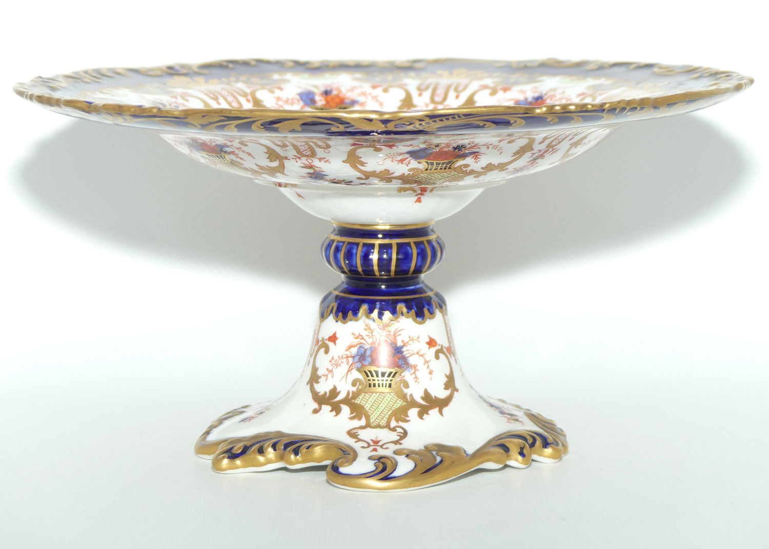 Royal Crown Derby fancy cake stand | Blue and Heavy Gilt | Pattern 3707