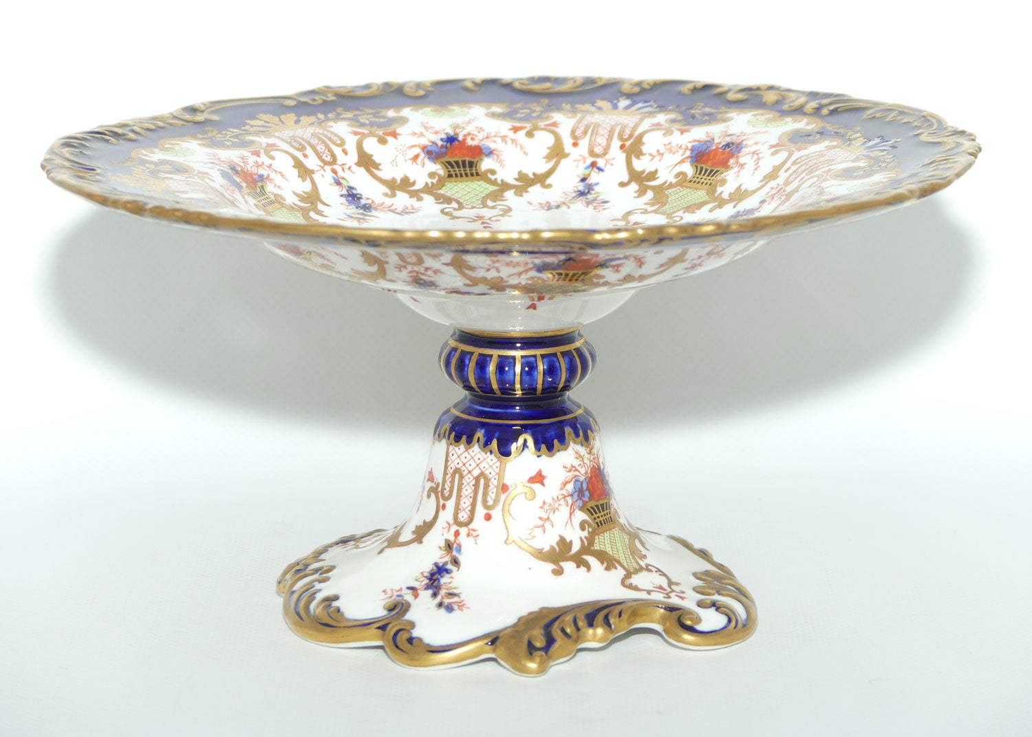 Royal Crown Derby fancy cake stand | Blue and Heavy Gilt | Pattern 3707