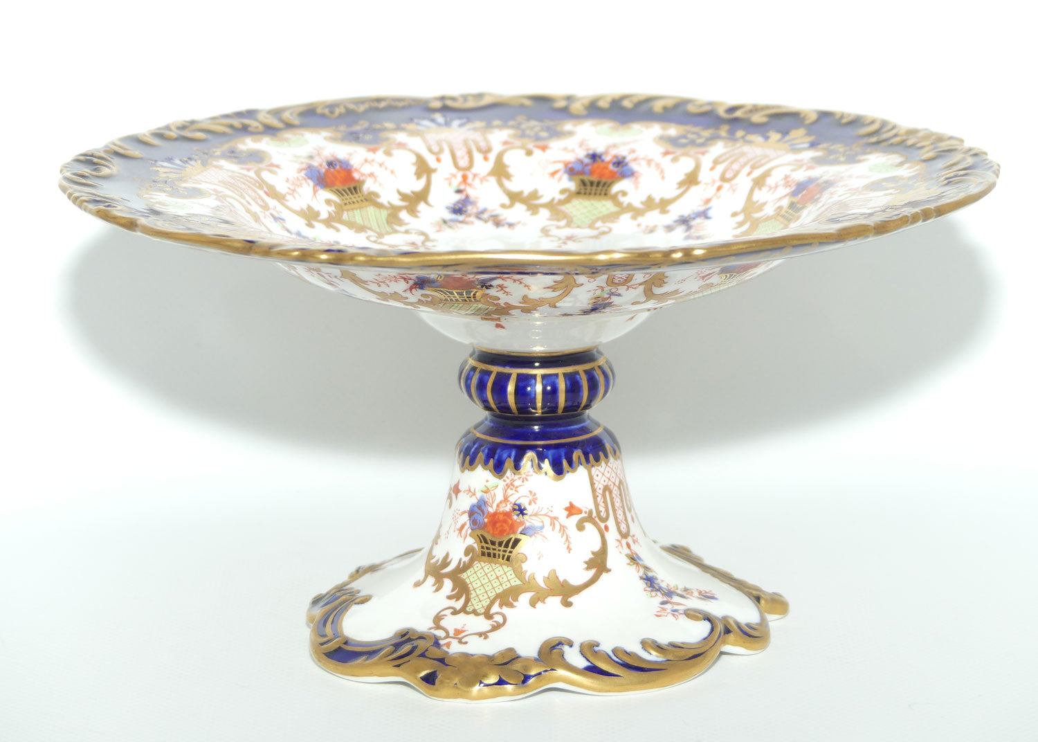 Royal Crown Derby fancy cake stand | Blue and Heavy Gilt | Pattern 3707
