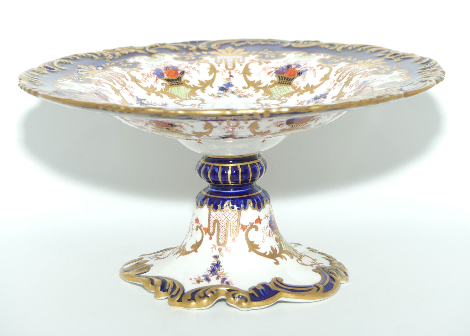 Royal Crown Derby fancy cake stand | Blue and Heavy Gilt | Pattern 3707
