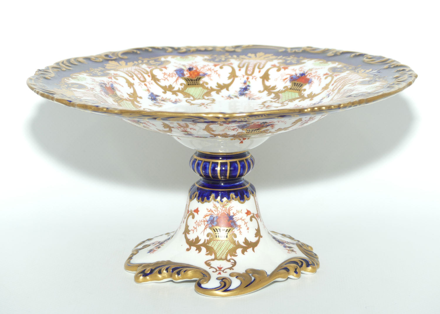 Royal Crown Derby fancy cake stand | Blue and Heavy Gilt | Pattern 3707