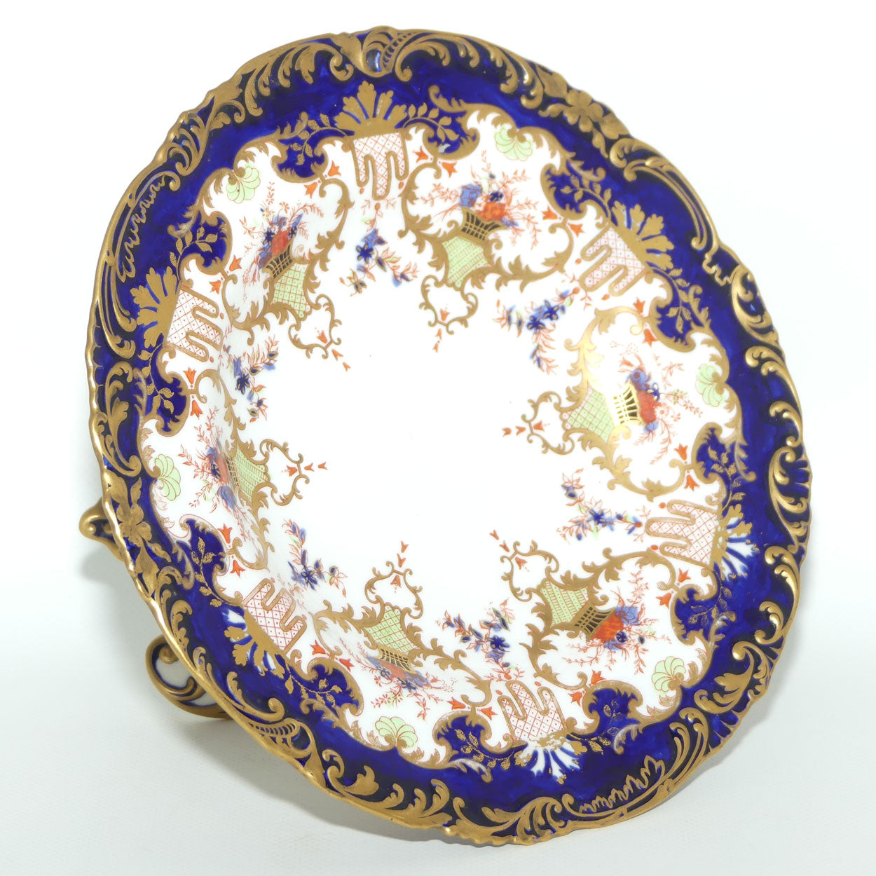Royal Crown Derby fancy cake stand | Blue and Heavy Gilt | Pattern 3707