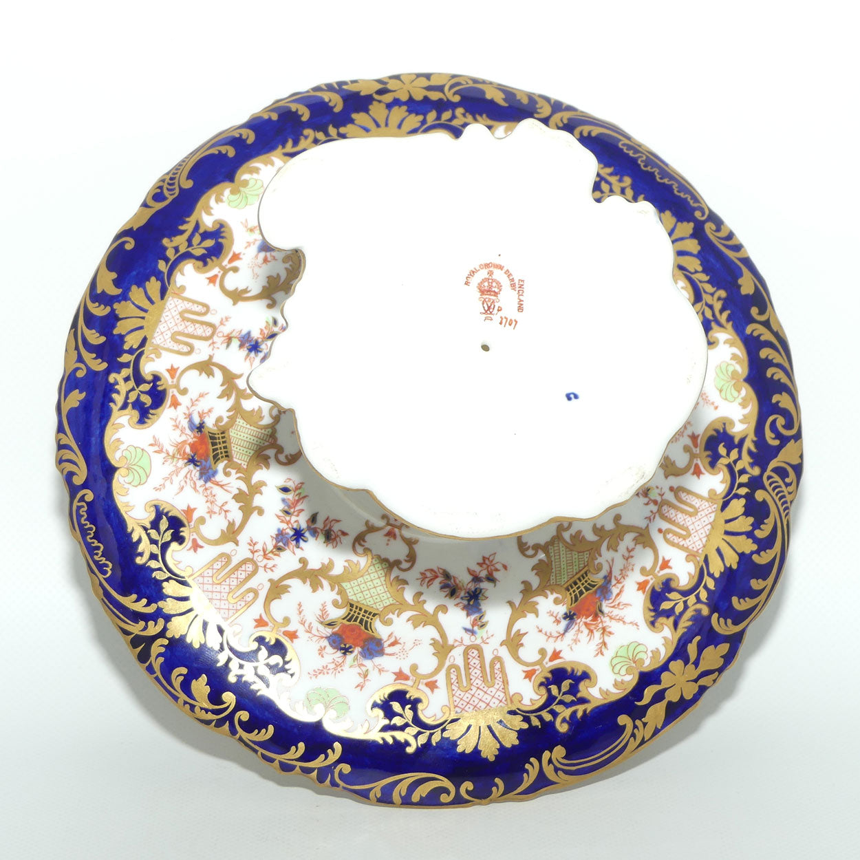Royal Crown Derby fancy cake stand | Blue and Heavy Gilt | Pattern 3707