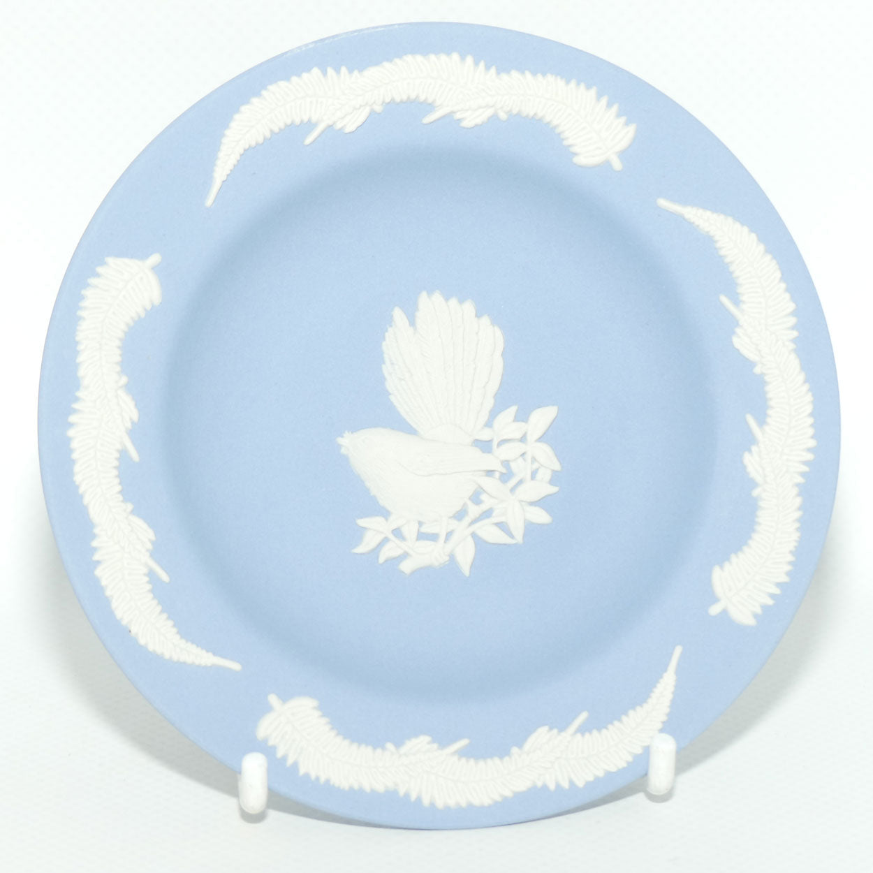 Wedgwood Jasper | Australian Fauna | White on Pale Blue | Fantail Bird Plate | Boxed