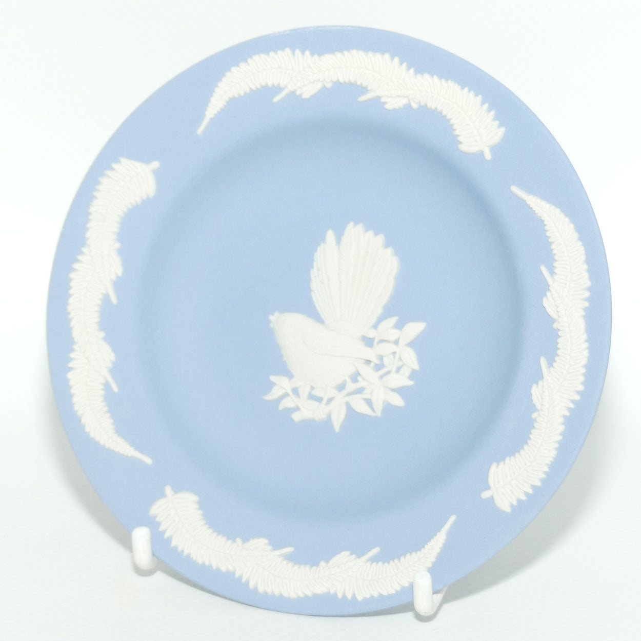 Wedgwood Jasper | Australian Fauna | White on Pale Blue | Fantail Bird Plate | Boxed