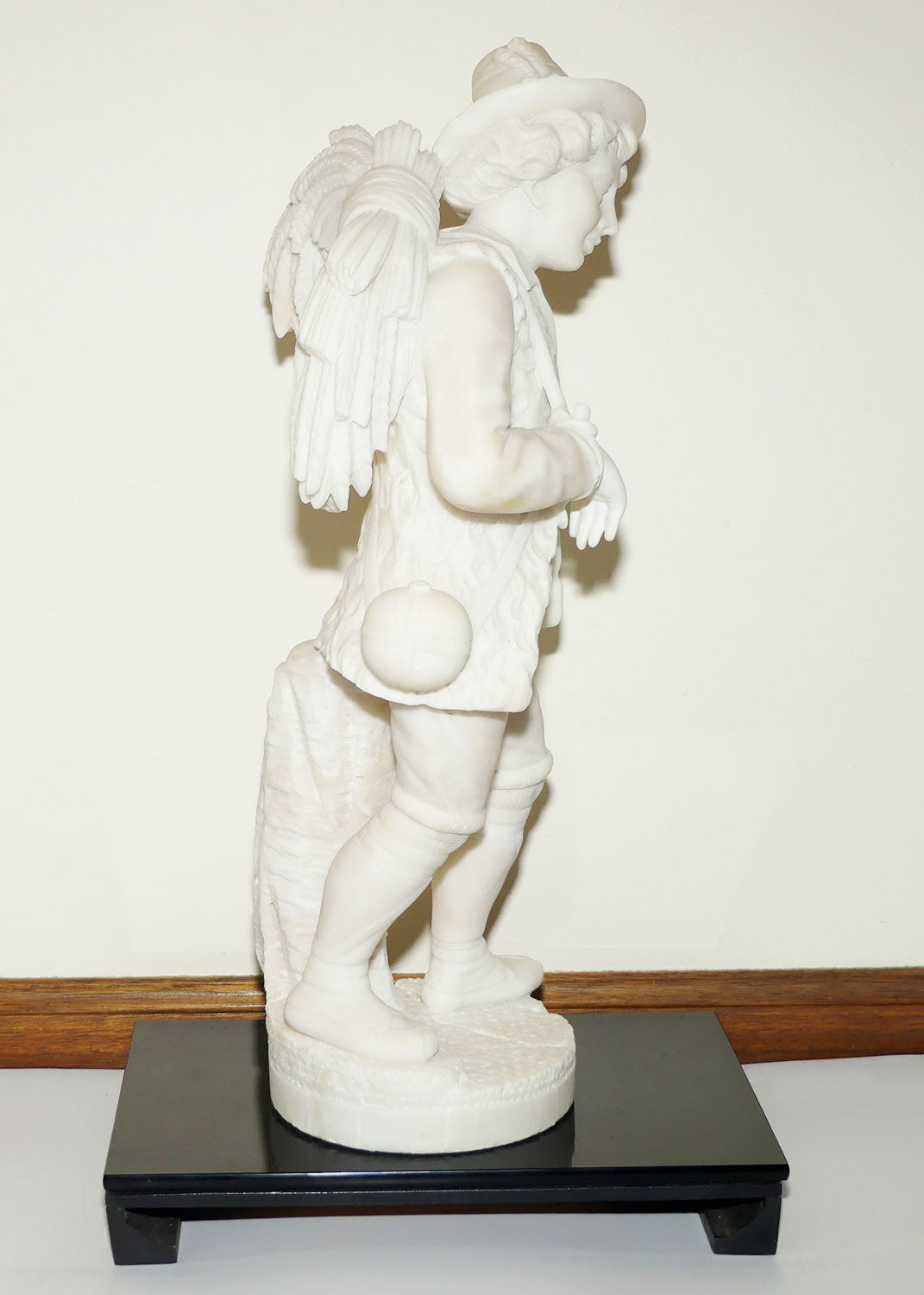 Superb White Marble figure of a Farming Boy | Gleaner gathering Wheat | 58cm tall