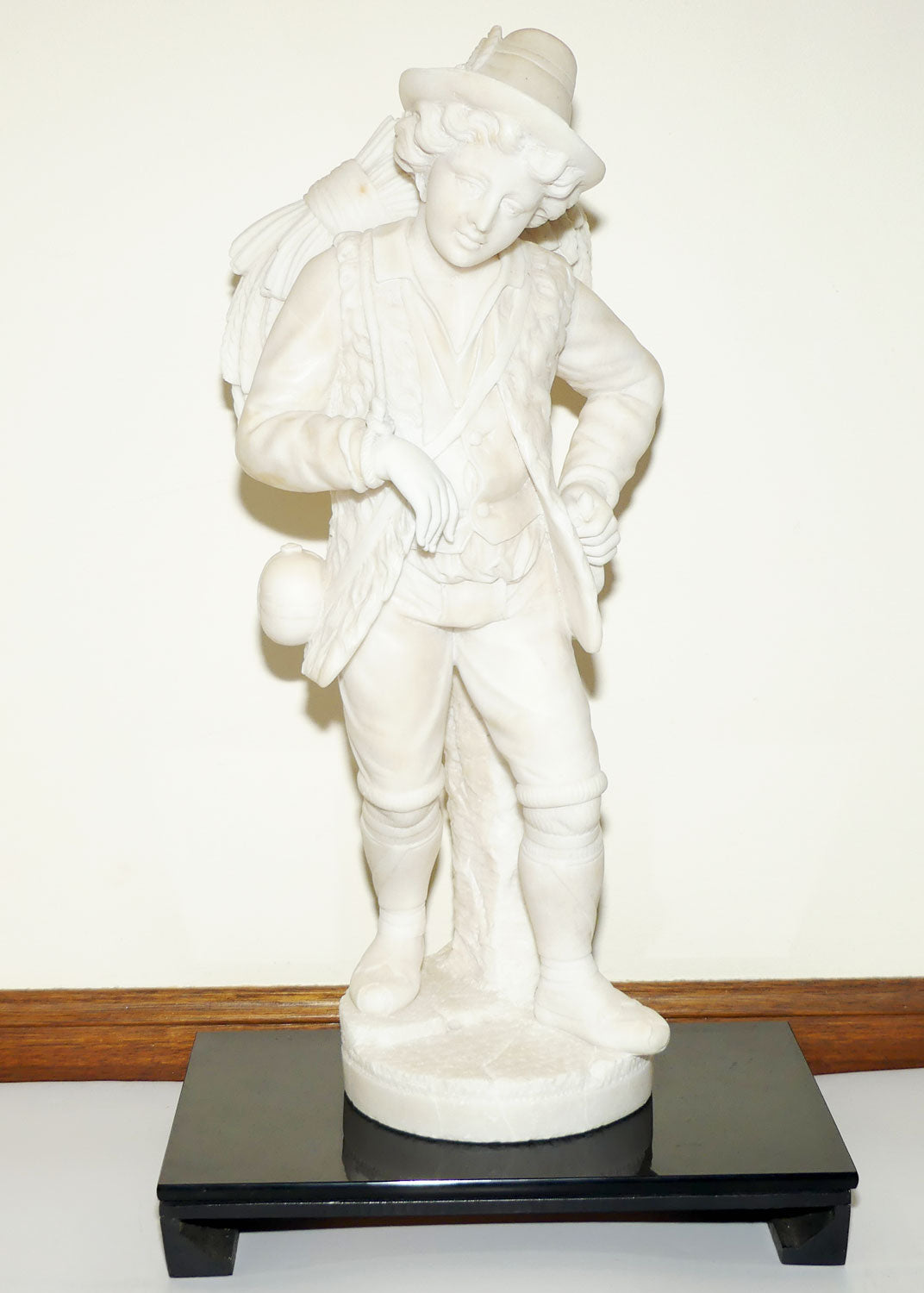 Superb White Marble figure of a Farming Boy | Gleaner gathering Wheat | 58cm tall