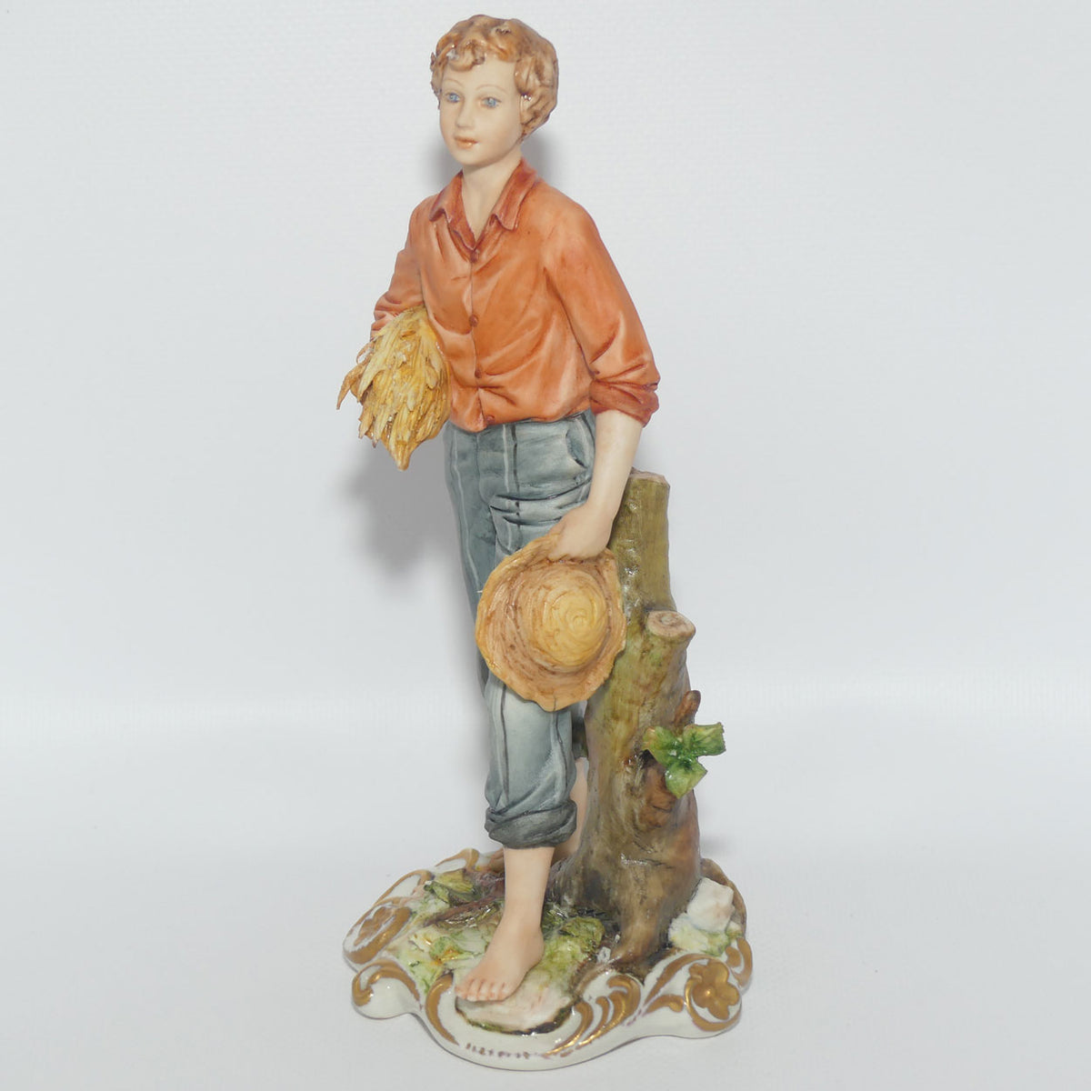 Capodimonte figure signed Sandro | Farmer Boy with Wheat