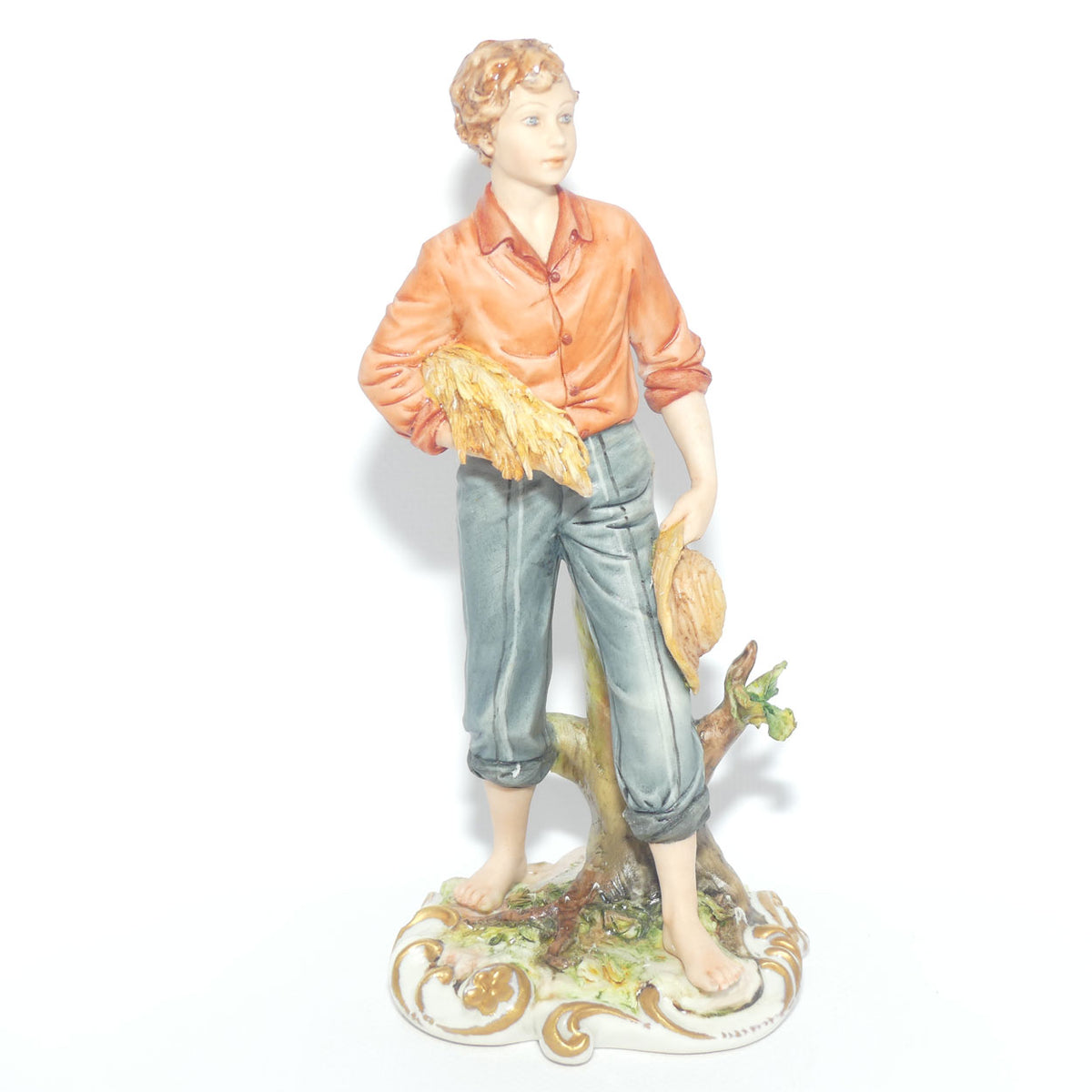 Capodimonte figure signed Sandro | Farmer Boy with Wheat