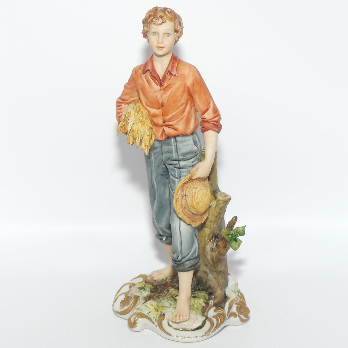 Capodimonte figure signed Sandro | Farmer Boy with Wheat