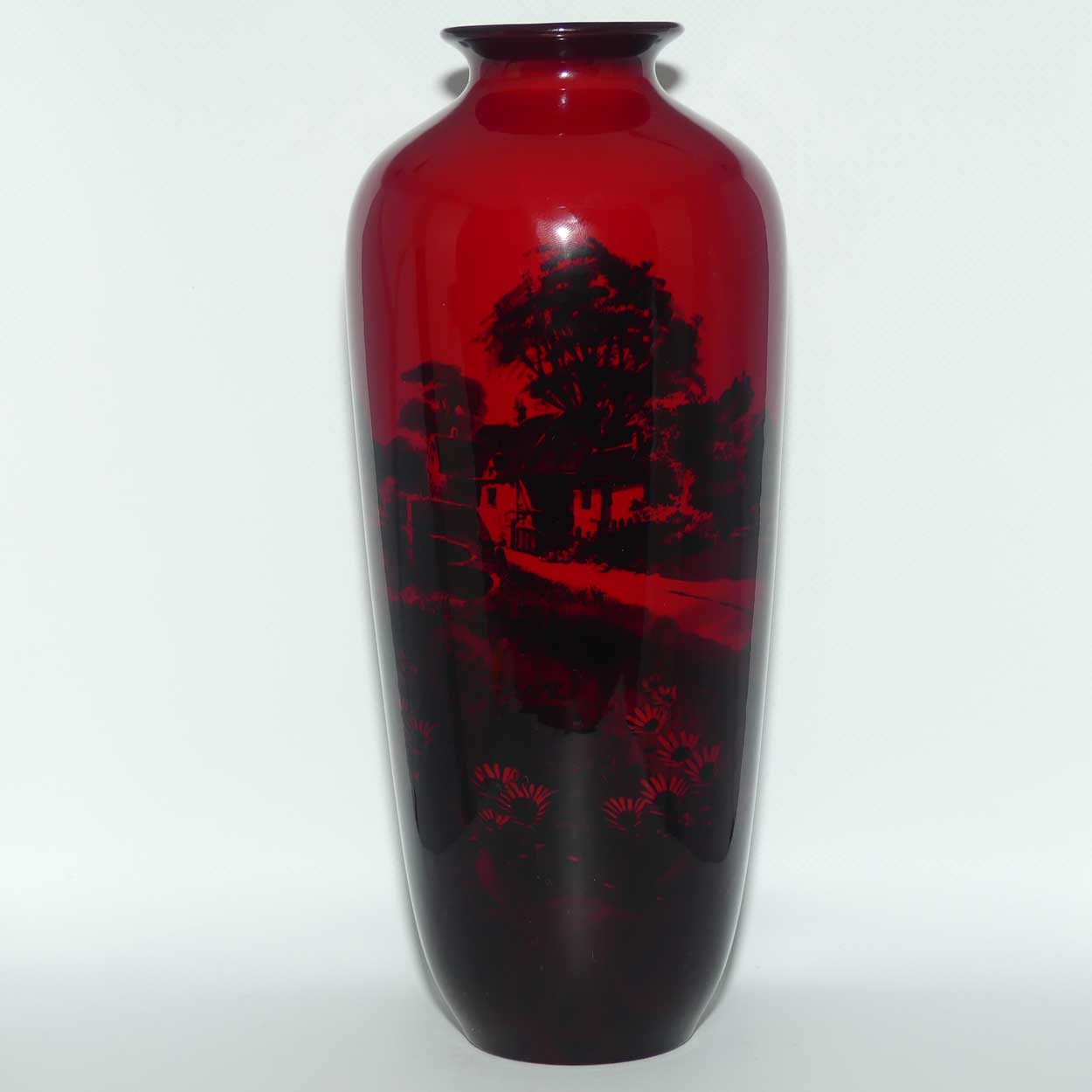 Royal Doulton Flambe vase | Thatched Farmhouse and Daisies | Shape 8362 | 30cm