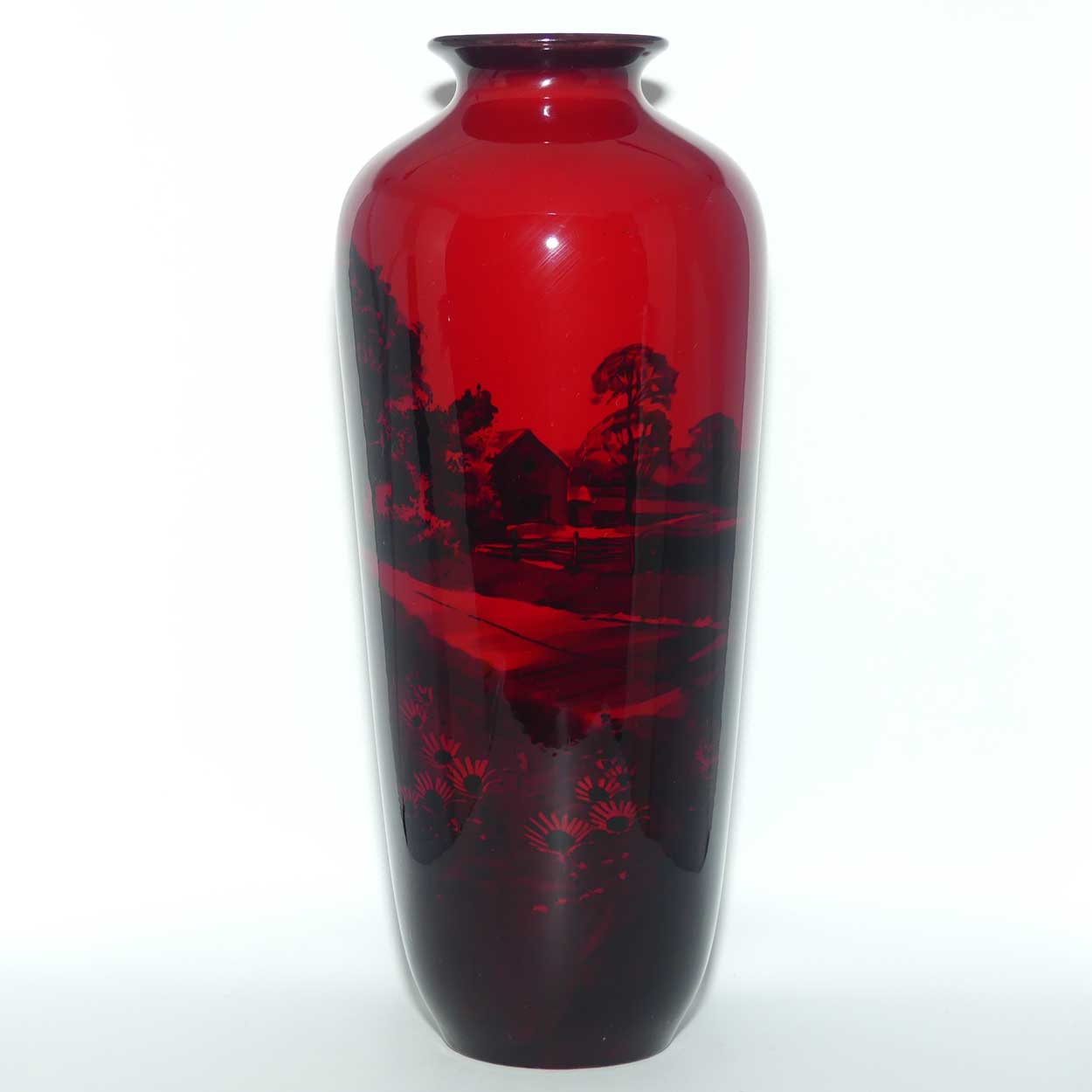 Royal Doulton Flambe vase | Thatched Farmhouse and Daisies | Shape 8362 | 30cm