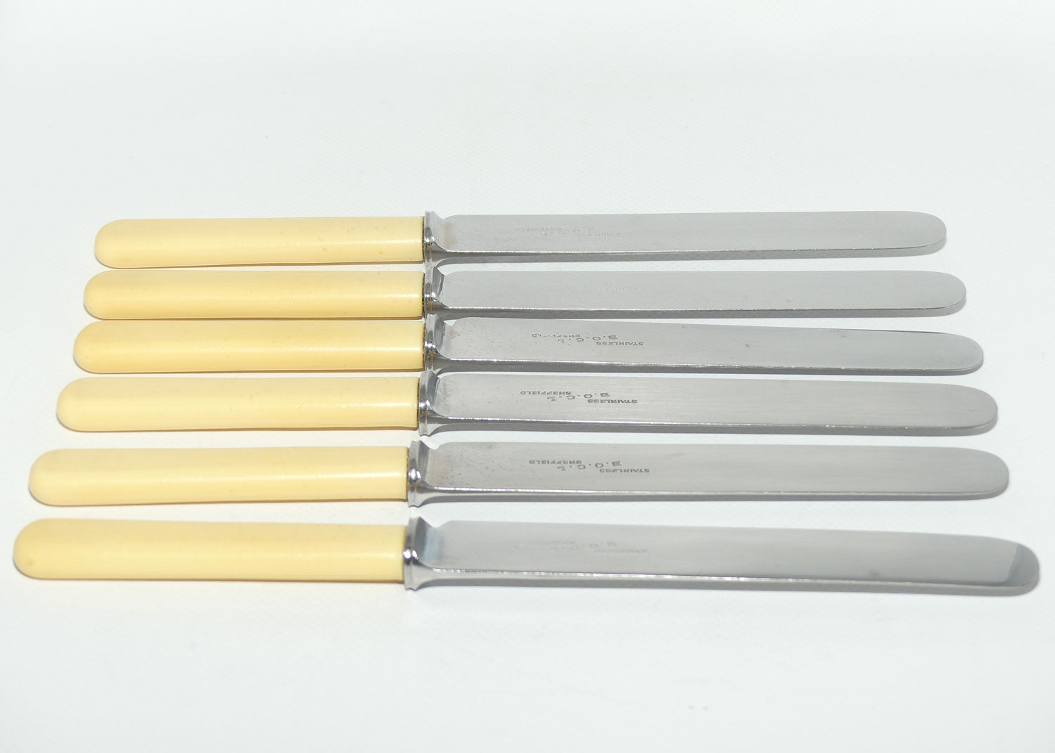 Set of 6 B.O.C.L Sheffield | Faux Bone Handle Dinner Knives | 23.5cm