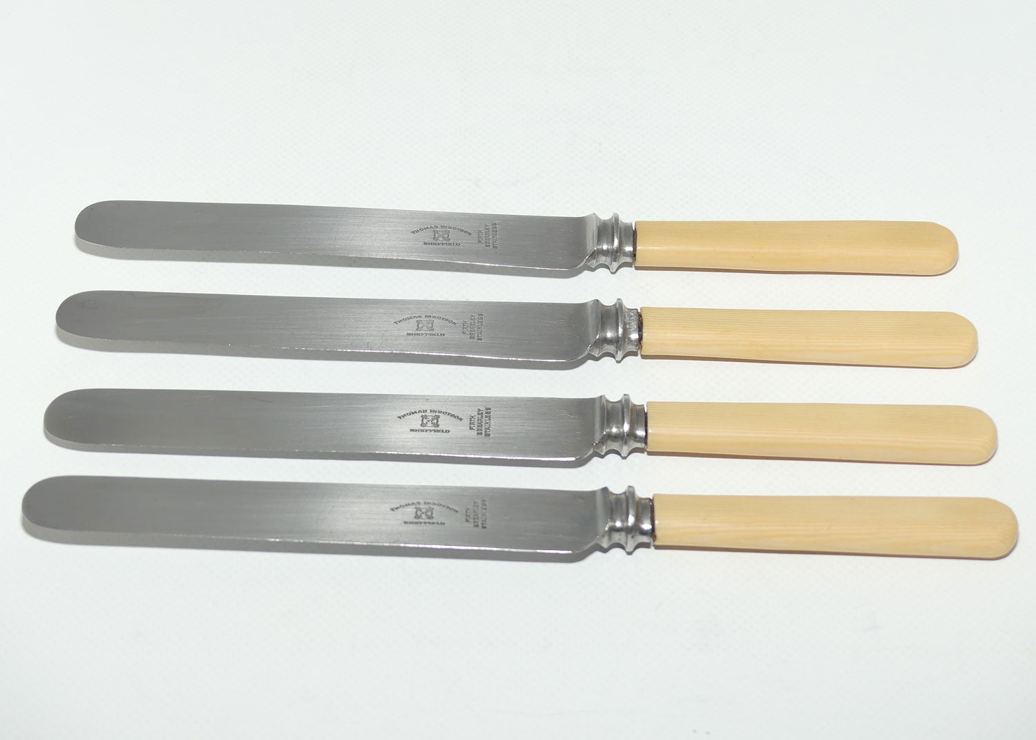 Set of 4 Thomas Ibbotson Sheffield | Faux Bone Handle Dinner Knives | 24cm