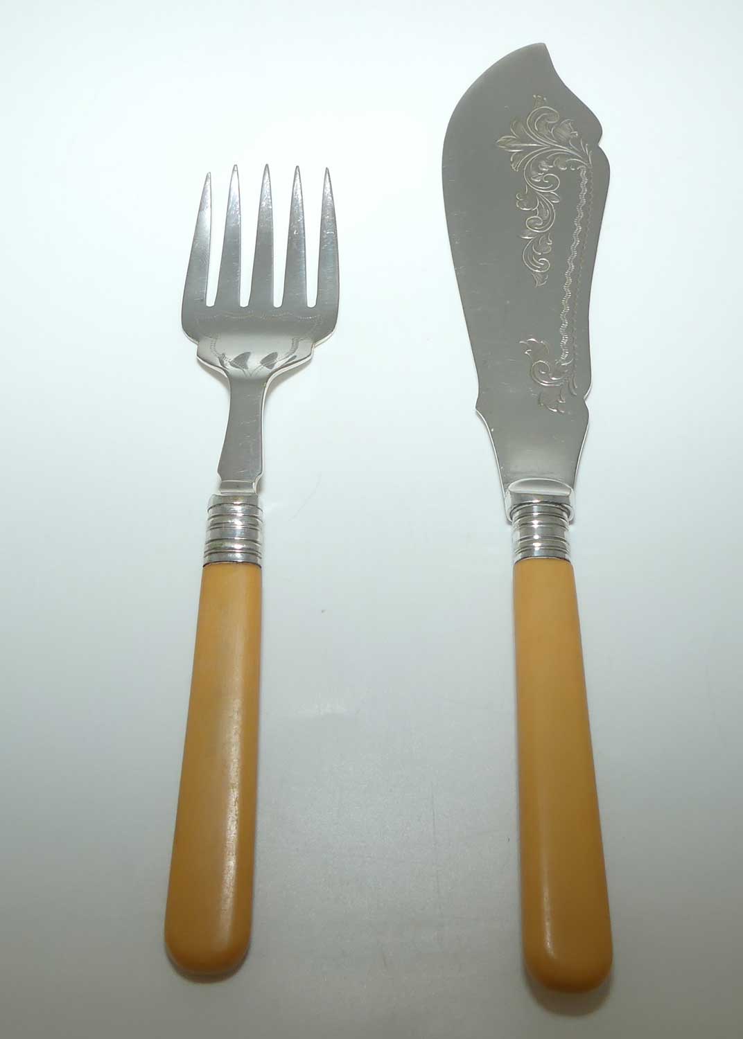 Pair of Silver Plated EPNS servers | Faux Bone Handles