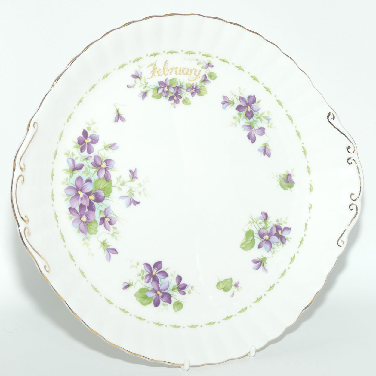 Royal Albert Bone China England | Flower of the Month series | #2 | February Violets tab handle cake plate