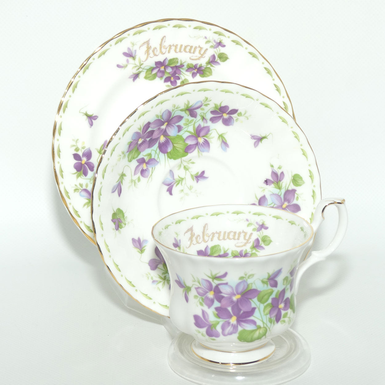 Royal Albert Bone China England | Flower of the Month series | #1 | February Violets trio | Boxed