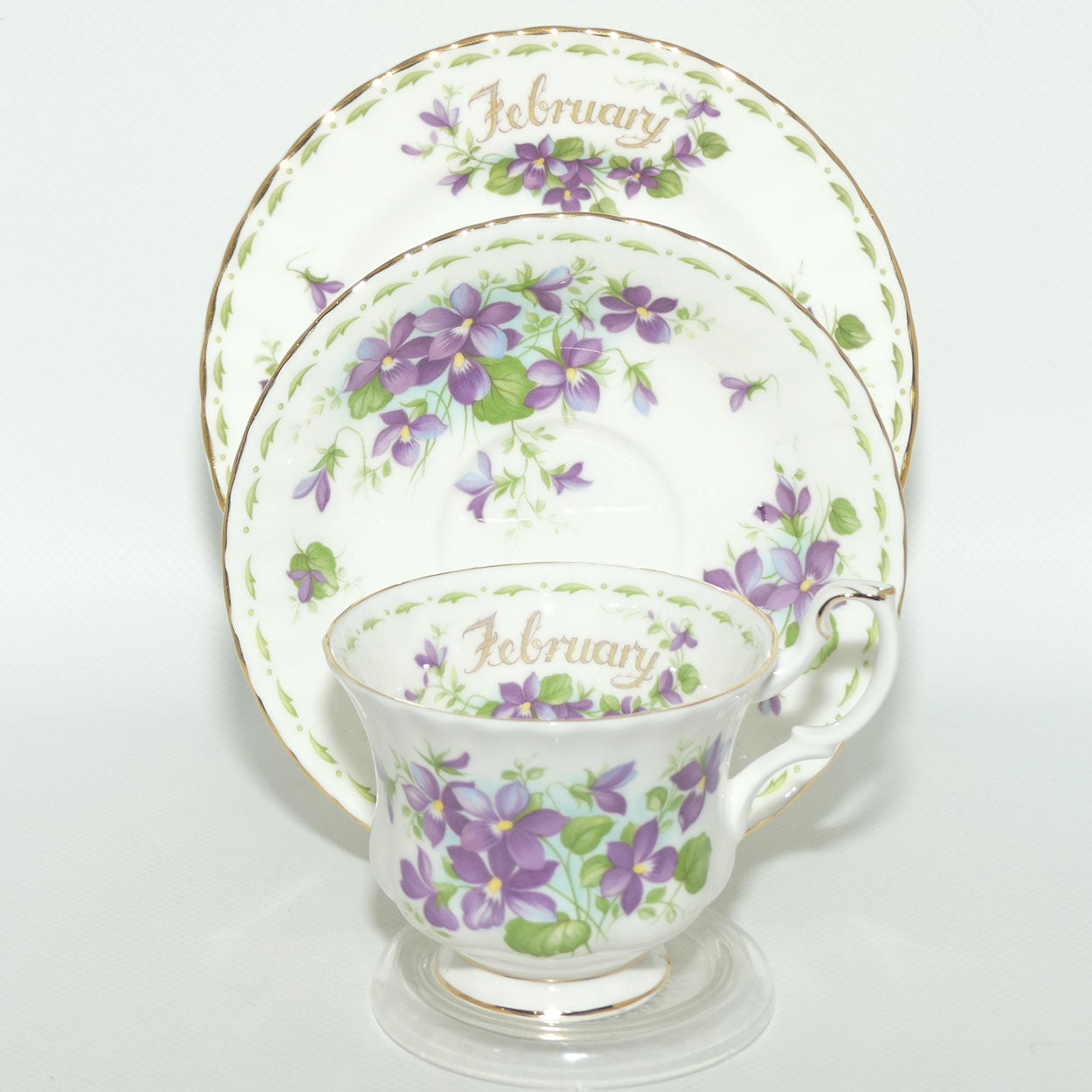 Royal Albert Bone China England | Flower of the Month series | #1 | February Violets trio | Boxed